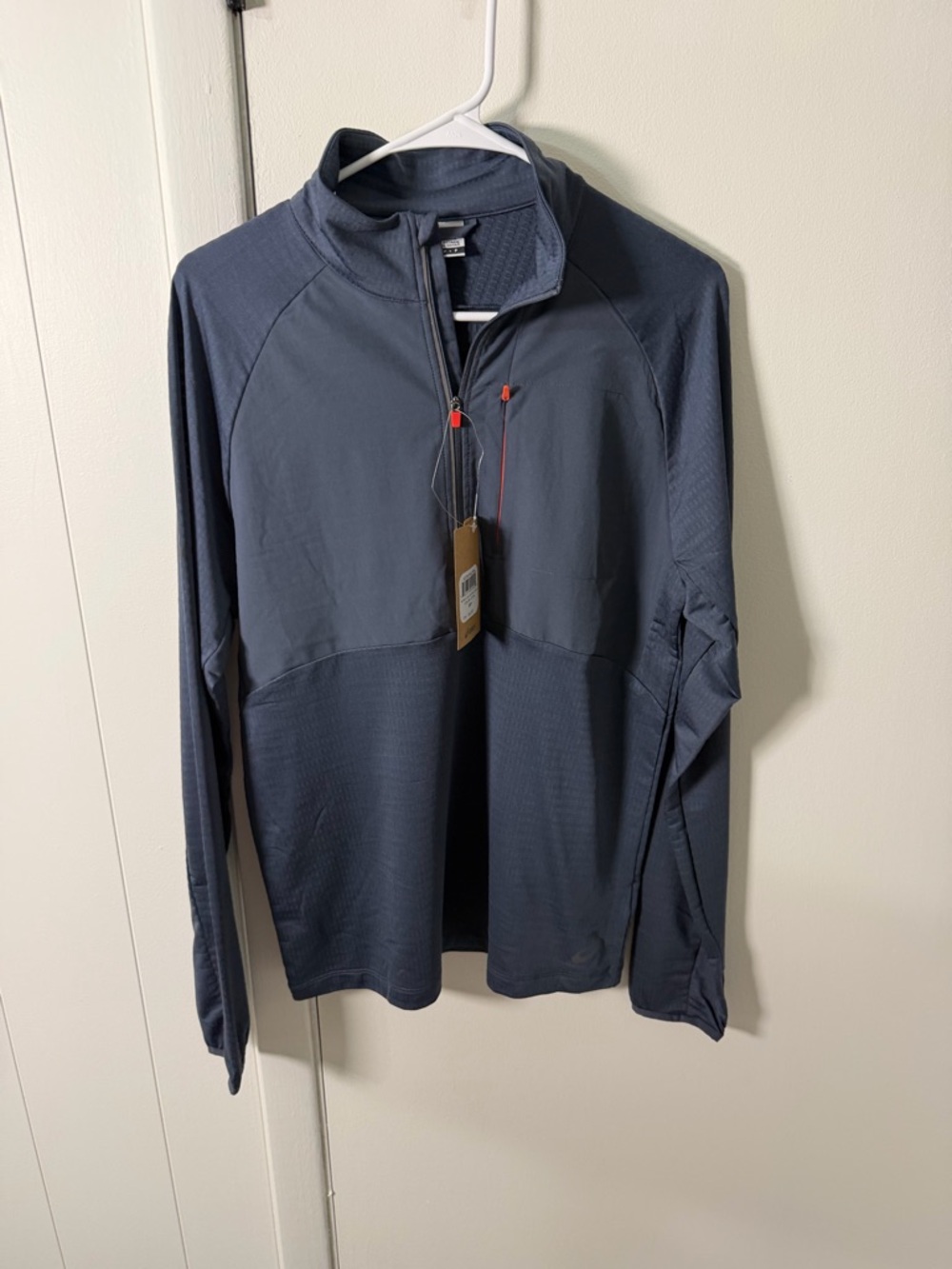 Asics Men's Performance Quarter-Zip Jacket - Dark Blue with Red Accents